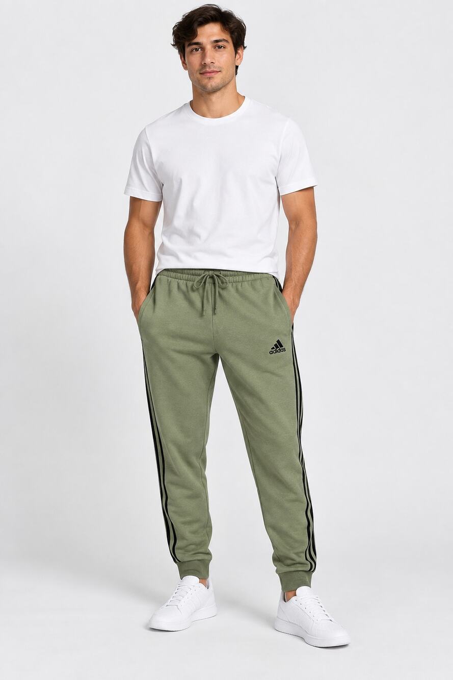 Adidas Essentials Fleece 3 Stripes Tapered Jogger Sweatpants Green Mens XL New